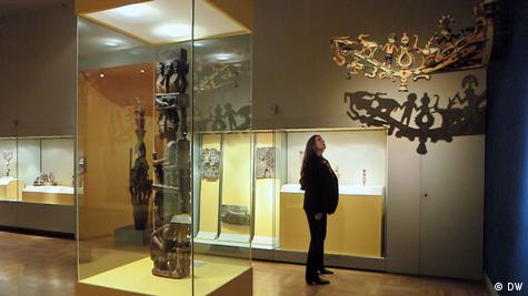 The ornate prow of a royal racing canoe - remains in the Museum of Ethnology in Munich